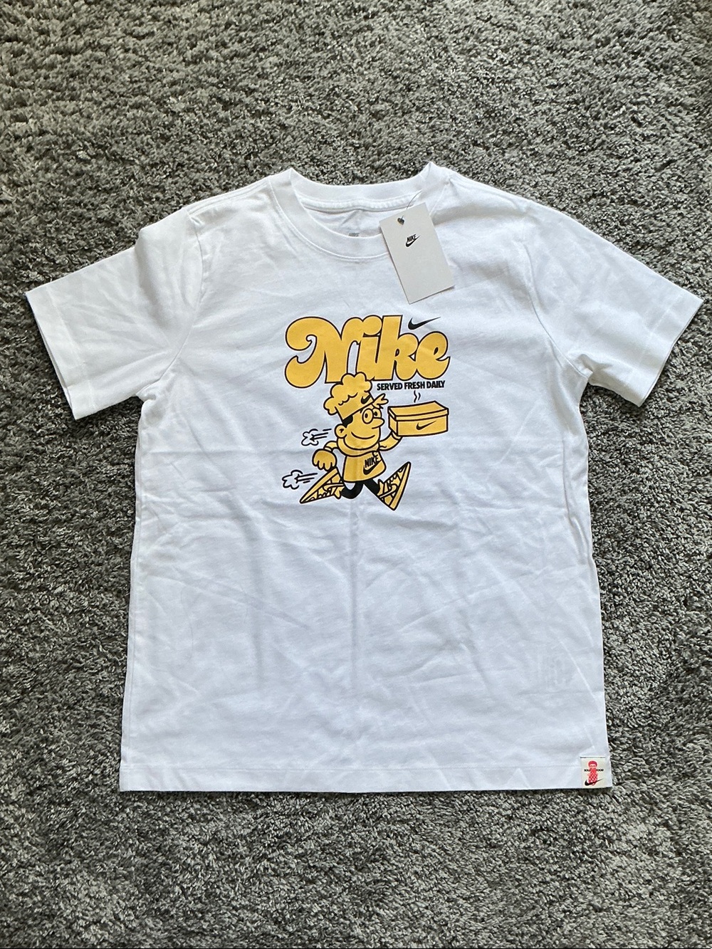 Nike White Tee with Yellow Retro Character Graphic